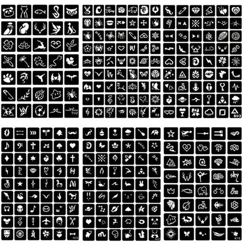 761pcs Temporary Tattoo Stencils, 20 Sheets Face Body Paint Henna Stencils Kit, Glitter Tattoo Stencils for Man Women Birthdays Halloween Christmas Party Favor Supplies