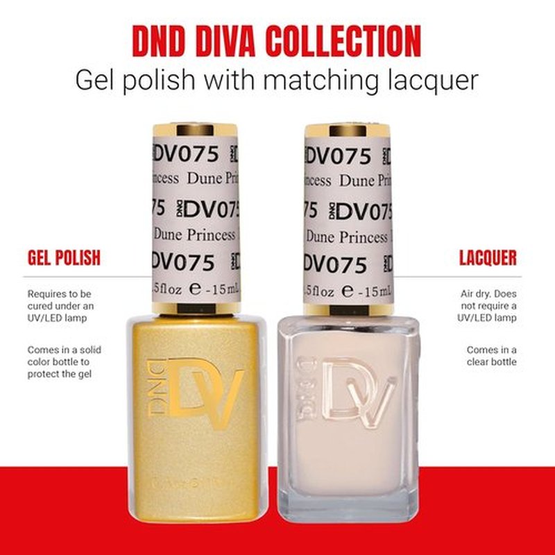 DND Gel Polish - Coquette Collection UV/LED Gel & Air Dry Nail Lacquer Duo | 075 Dune Princess, 0.5 Fl Oz