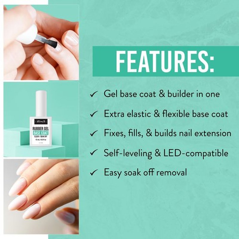 IBD Rubber Base Gel Nail Polish, Base Coat – Clear Soak-Off Builder Gel for Nails Strengthening & Breakage Prevention, 0.5 fl oz