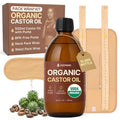 Zaynoo Castor Oil Pack Wrap Kit with 16.9oz USDA Organic Cold-Pressed, Hexane Free Castor Oil with BPA Free Pump, 2 Reusable Soft Organic Cotton Pack Wrap with Adjustable Straps for Neck & Belly
