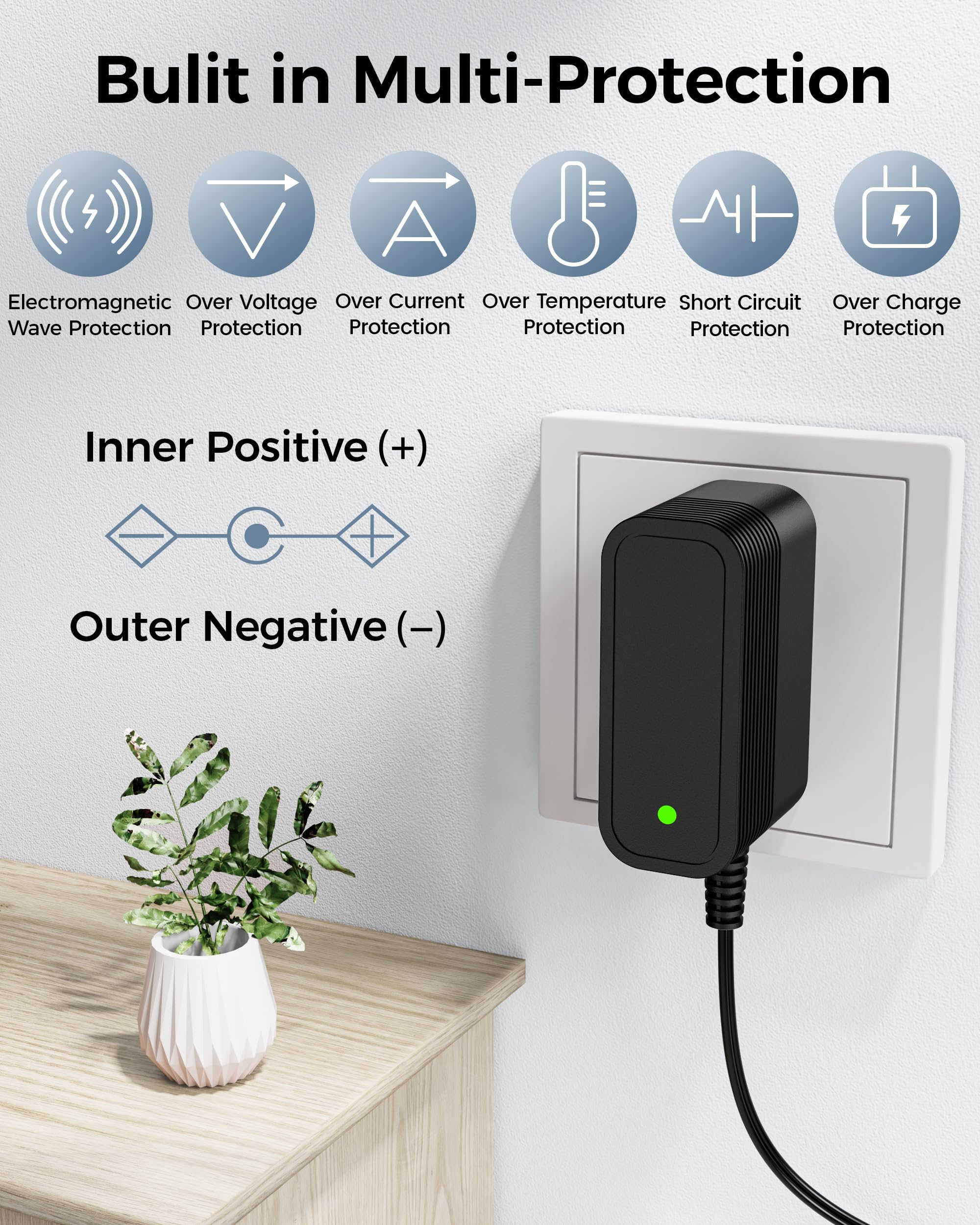 9V Power Supply AC Adapter DC 9V Power Cord Universal Power Adapter with 10 Interchangeable Jacks Compatible with 1000mA 900mA 800mA 700mA 600mA 500mA 400mA 300mA 200mA 100mA Electronics