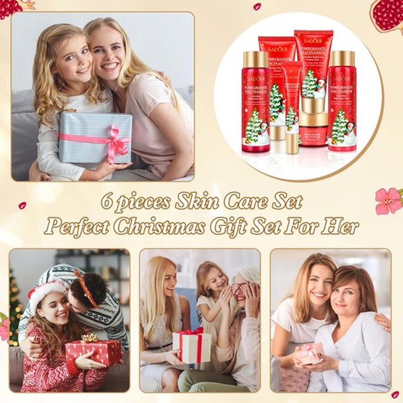 Christmas Gifts 6 Pcs Skin Care Set Pomegranate Moisturize Soothe Hydrate Gifts for Teenage Girls Stocking Stuffers Christmas Gifts for Women-Cleanser,Toner,Lotion,Face Cream,Eye Cream,Sleep Mask