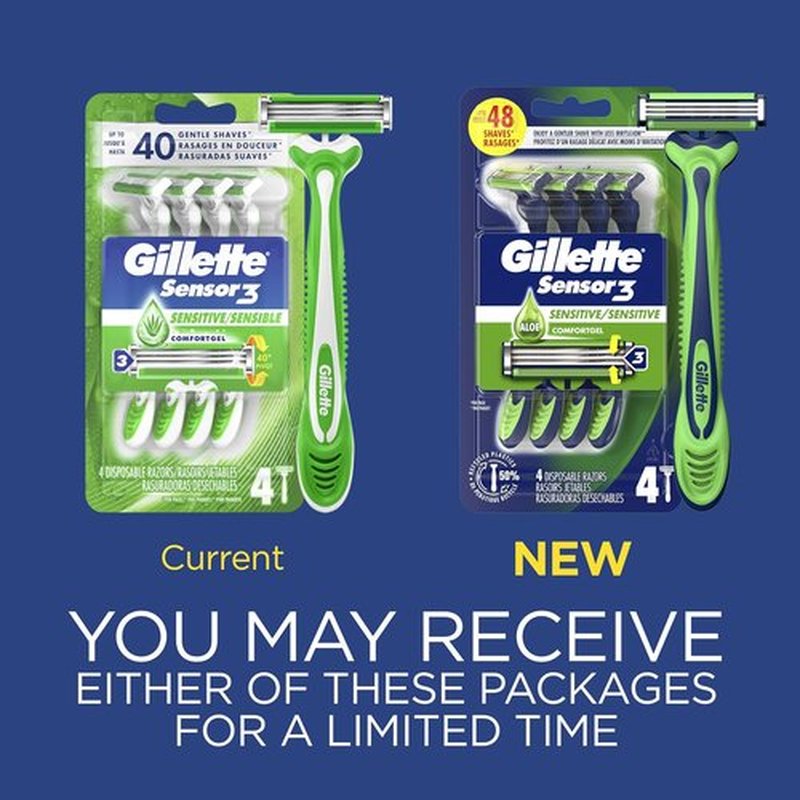 Gillette Sensor3 Sensitive Men's Disposable Razors - Comfort & Precision | Pack of 4