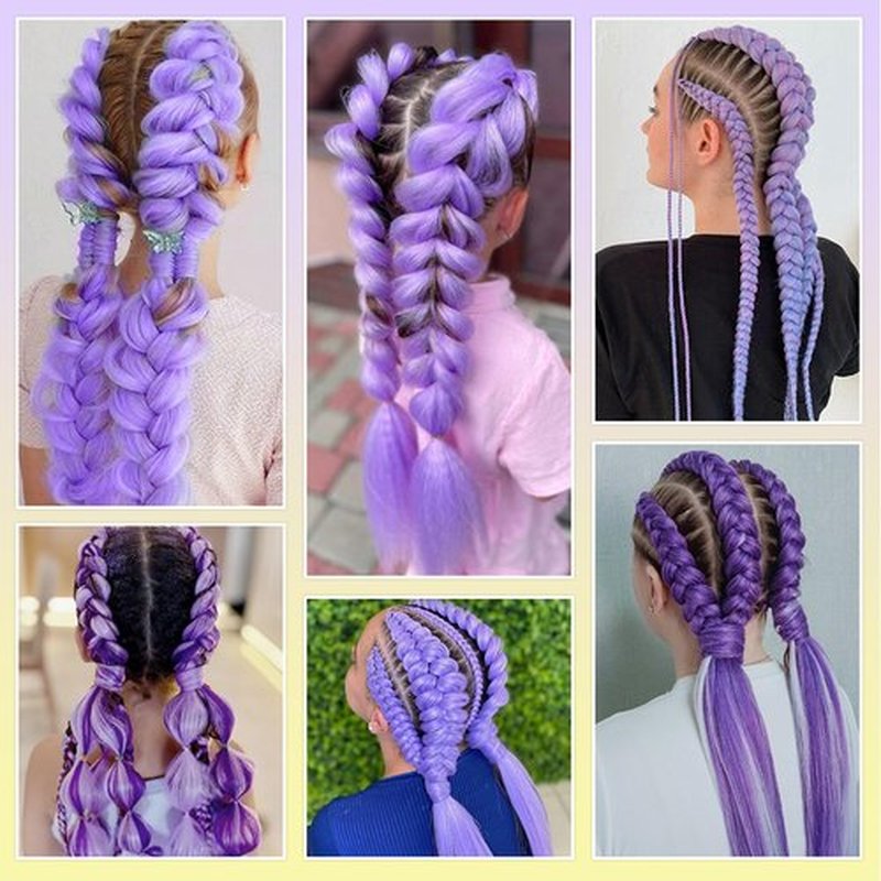 Getgal 28 Inch Purple Braiding Hair Ponytail 120G Pre Styled Braid Hair Professional Purple Hair Extensions Ponytail Synthetic Costume Cosplay Braids Hair (28 Inch)