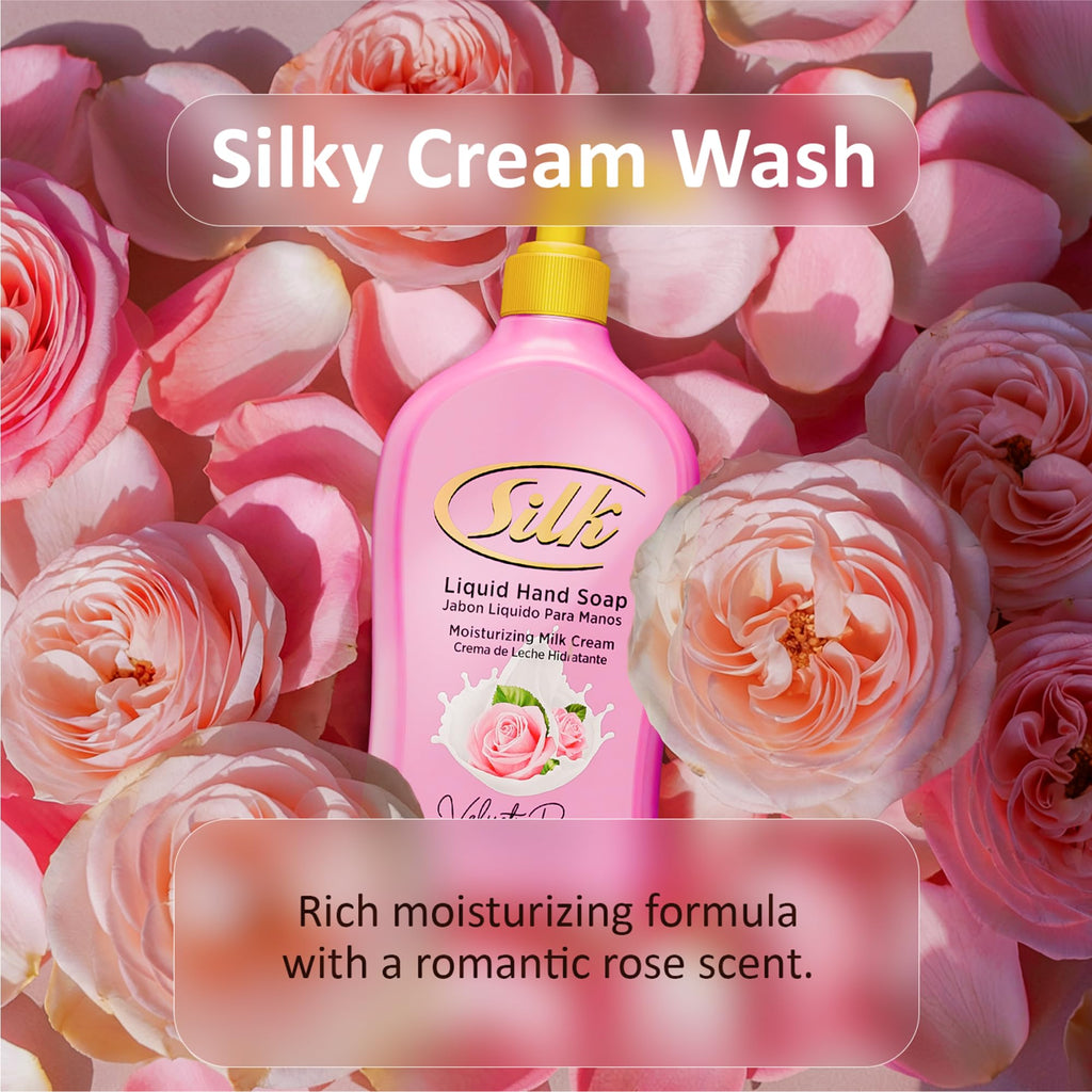 SILK Moisturizing Hand Soap, Liquid Hand Wash with Glycerin - Gentle Cleansing for Kitchen, Bathroom and Office, Rich Lather Pump Bottle, Velvety Rose Scent, 13.60 Fl Oz (Pack of 6)