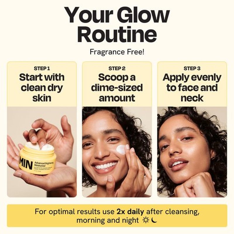 Gleamin Advanced Brightening Moisturizer - Facial Cream with Shea Butter, Vitamin C and Ceramides, Helps Improve the Look of Dark Spots, Uneven Tone & Deep Hydration, Fragrance Free - 1.7 fl oz