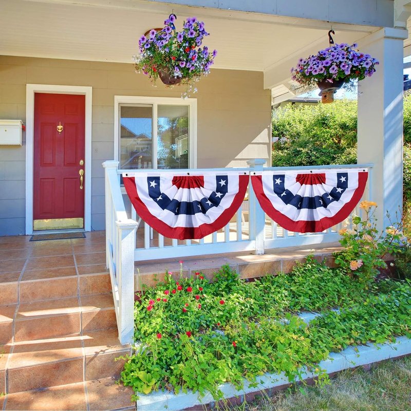 American Flag Bunting | Patriotic Pleated Fan Flag with Brass Grommets - 2x4 Feet for 4th of July Decor