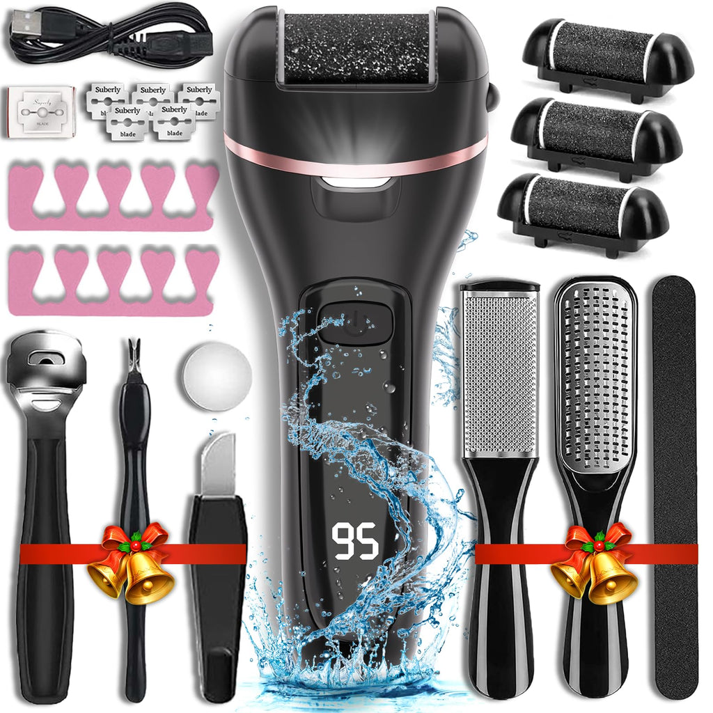 Wea&Hea Electric Callus Remover for Feet with Rechargeable Waterproof 17 in 1 Professional Pedicure Kit with 3 Roller Heads 2 Speed,Foot File, Foot Care Tools Perfect for Dead Hard Cracked Dry Skin