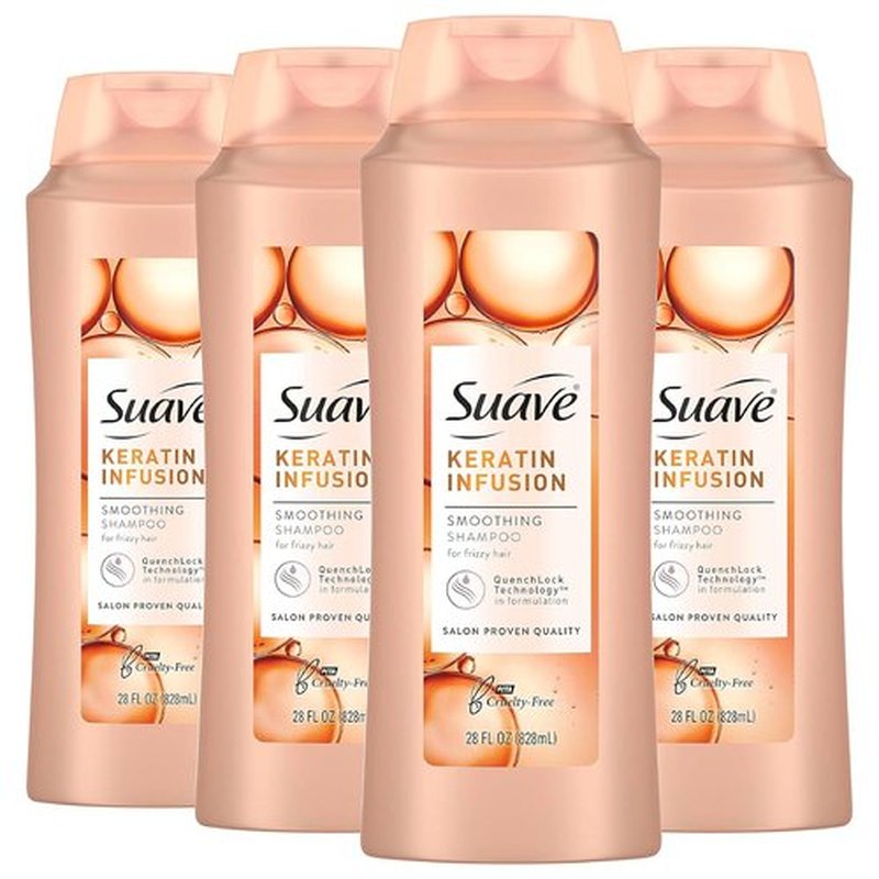 Suave Professionals Smoothing Shampoo - Keratin Infusion for Dry Hair | 48-Hour Frizz Control, 28 oz (Pack of 4)