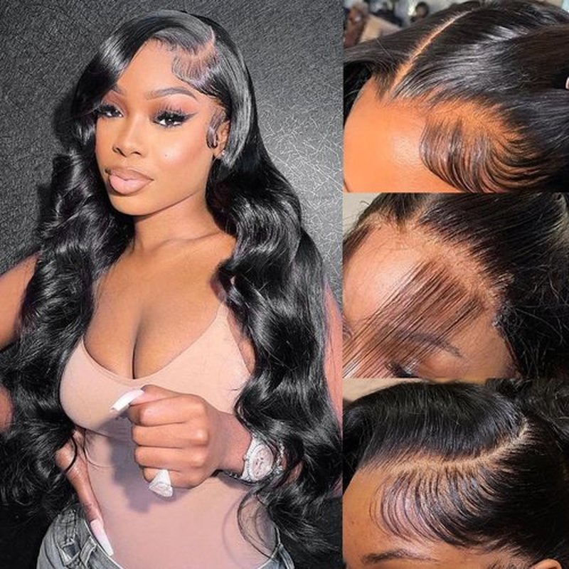 Jexazr Body Wave Wigs Human Hair 13x6 Real Frontal Wig 200 Density HD Transparent Lace Front Wigs Human Hair Pre-Plucked Can Last 6-9 Months Tangle-Free Natural Black for Women 20Inch