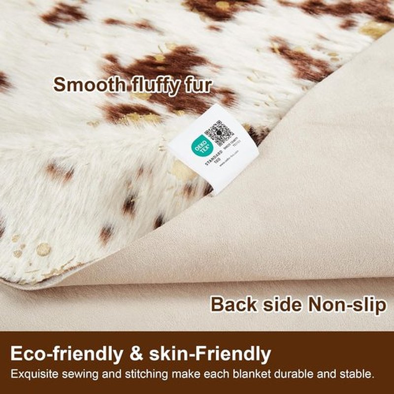 JONIYEAR Faux Cowhide Area Rug - Large Durable 4.9 x 6.56 Feet Brown & Gold Print for Living Room & Bedroom