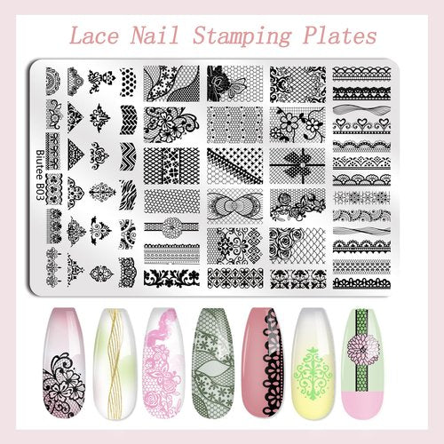 Biutee Nail Stamping Plates 2Pcs French Tip Stamp Plate 110 Patterns Nail Stamping Kit With Silicone Stamper Scraper Large Lace Line Flower Nail Art Stamping Template Valentine Holiday Gift for Women