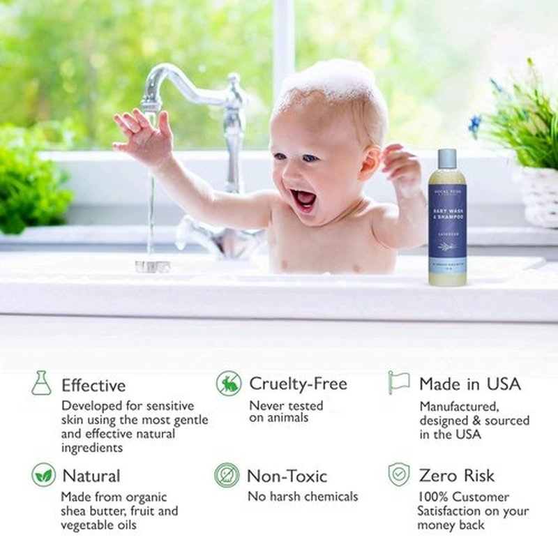 SoCal Suds & Company Baby Body Wash & Shampoo - Gentle Shea Moisture Formula for Sensitive Skin | 12oz Lavender Bottle