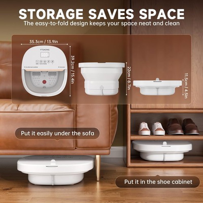 FTSAONG Collapasible Foot Spa Bath Massager with Heat, Pedicure Foot Spa with Bubbles and Jets/Timer/Temperature Control, Feet Soak Tub for Home, Office, Relaxation and Stress Relief (White)