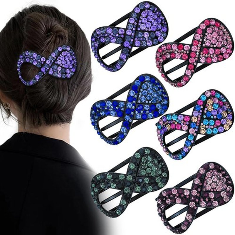 6 Pcs Rhinestone French Concord Flat Hair Clips, 3.74 Inch Curved Hair Claw Alligator Hair Clips Volume Strong Hold Banana Barrettes Hair Clamps Jaw Clips for Women