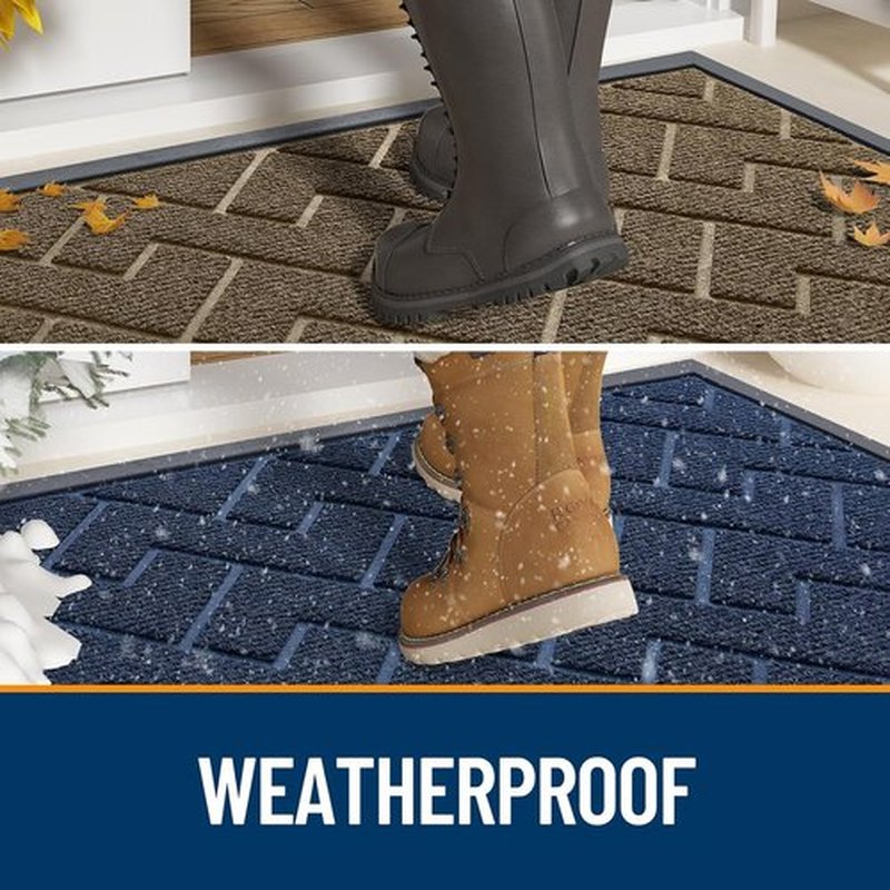 OLANLY Indoor Outdoor Doormat - Waterproof All-Season Herringbone Design | Easy Clean, Low Profile (Beige, 59x35)