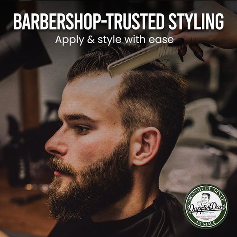Dapper Dan Signature Pomade, High Shine and Hold for Classic Styles, Water Based for All Hair Types, Bergamot and Leather Fragrance, 100ml