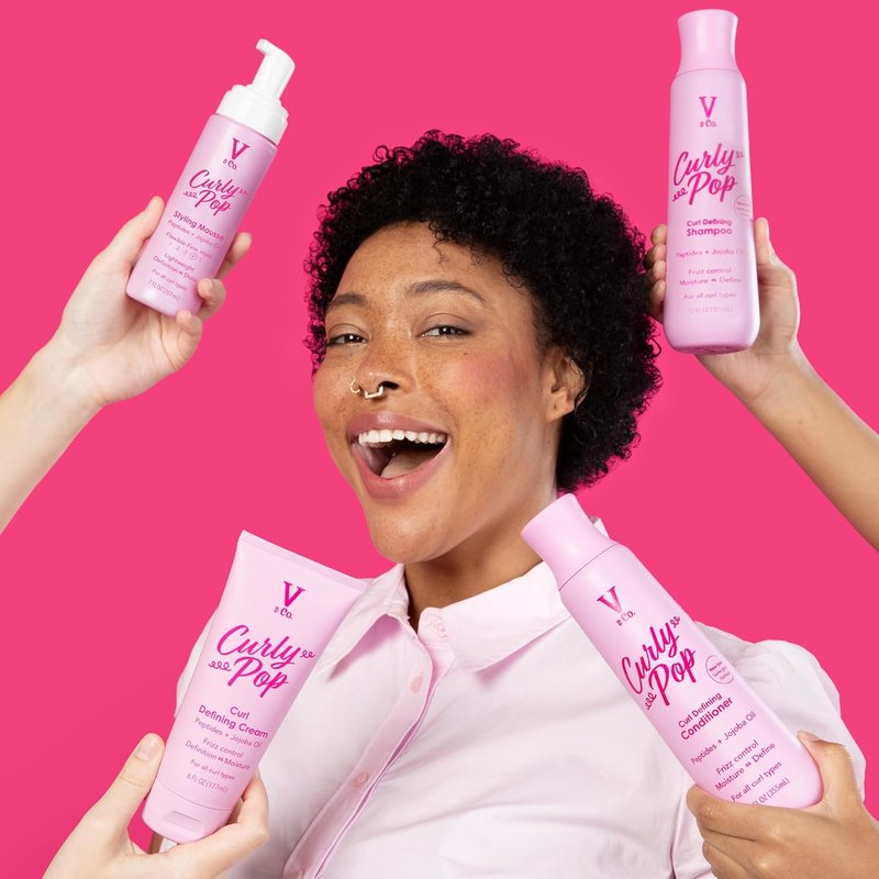 V&Co. Curly Pop Curl Defining Conditioner - Sulfate & Paraben Free Hydrating Formula with Peptides & Jojoba Oil | 12 fl oz