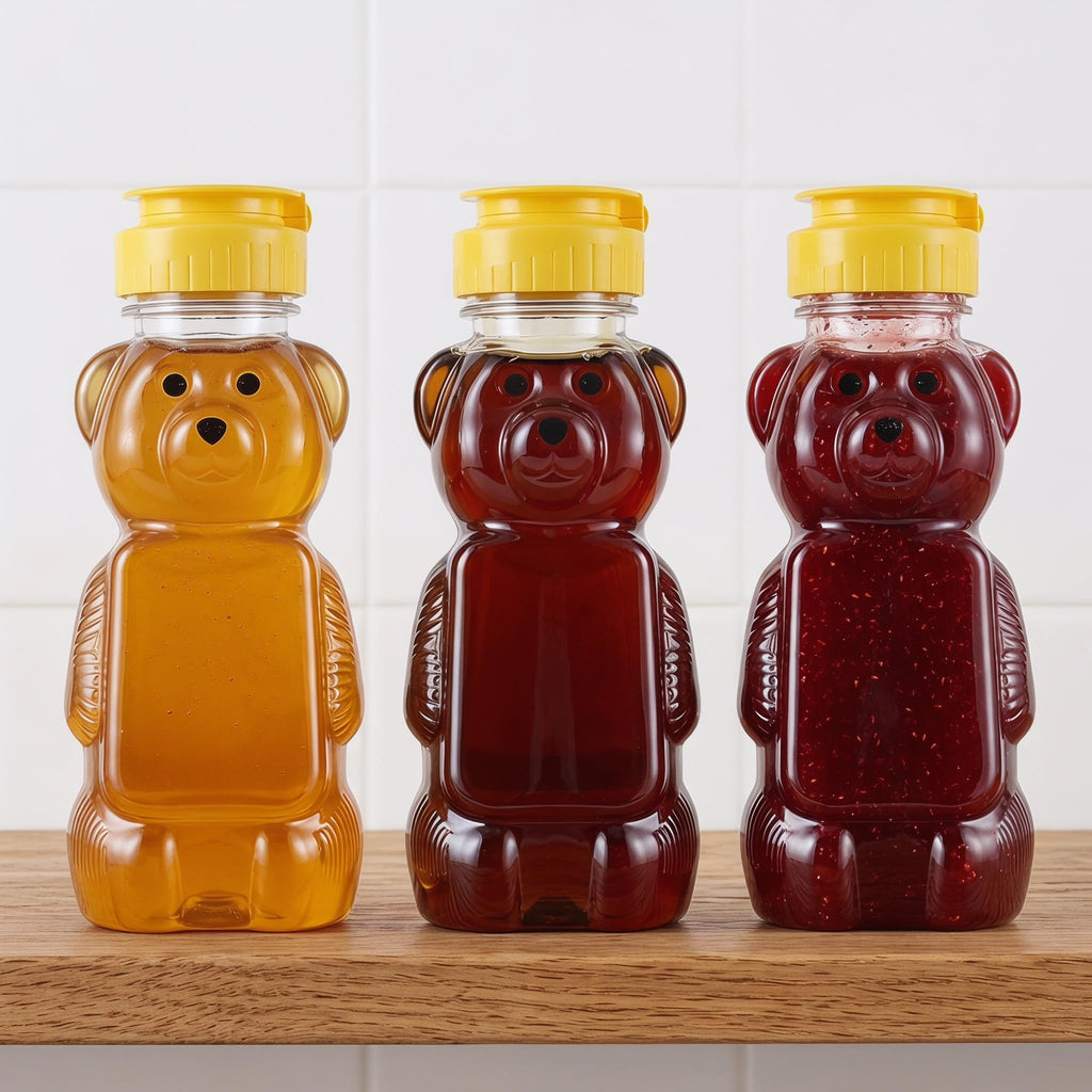 Bekith 16 Pack 8 Fluid Oz Plastic Bear Honey Bottle Jars, Honey Squeeze Bottle Empty with Flip-top Lid for Storing and Dispensing