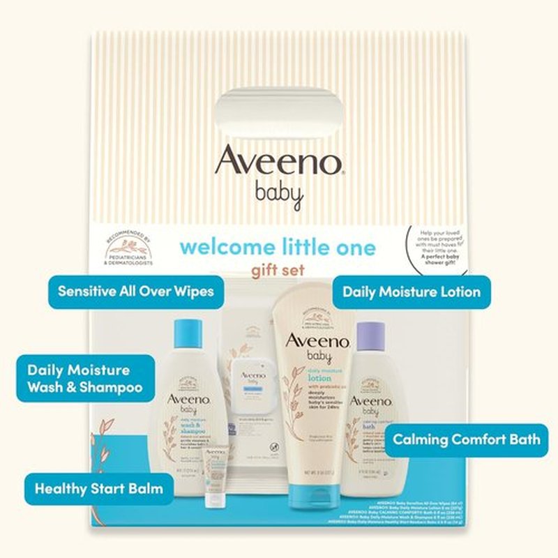 Aveeno Baby Gift Set - Nourishing Skincare Essentials with Body Wash, Shampoo, Lotion & Wipes | 5 Items