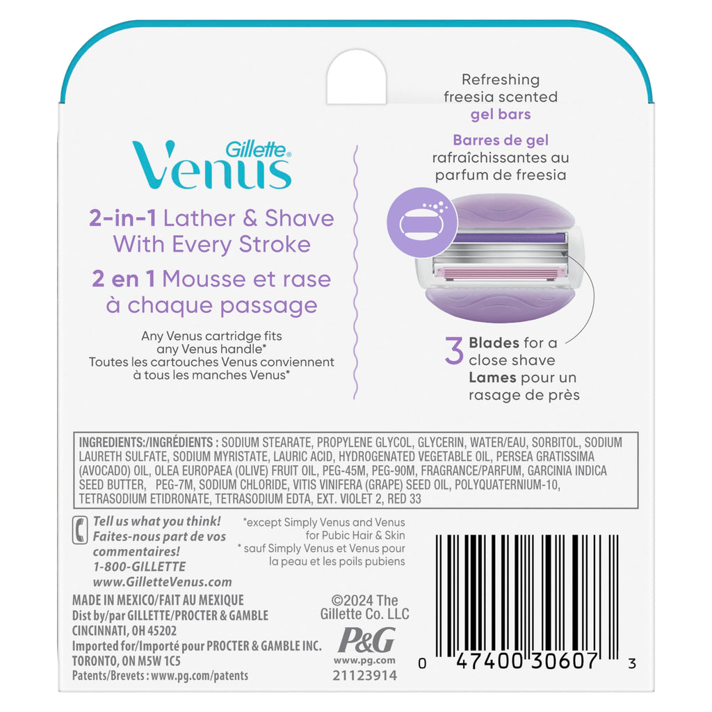 Gillette Venus ComfortGlide Freesia Women's Razor Refills, 6 Refill Cartridges, Fits Venus Reusable Razor Handles, 3-Bladed with Built-in Shave Gel Bars