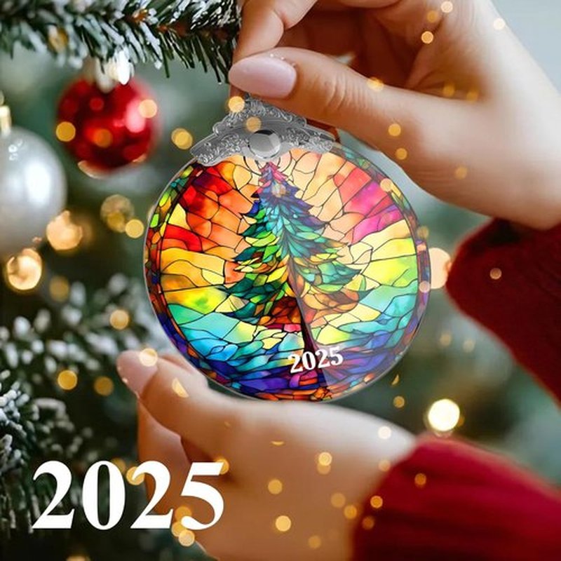 Stained Glass Efections Christmas Ornament - 2D Acrylic Art for Tree Decor | Perfect White Elephant Gift