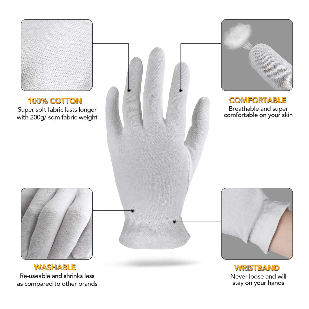 XXL Extra Extra Large 5 Pairs 100% Premium Cotton Gloves for Dry Hands | Moisturizing Overnight Gloves for Eczema, Psoriasis & Skin Spa Treatment for Women & Men | Free Laundry Bag