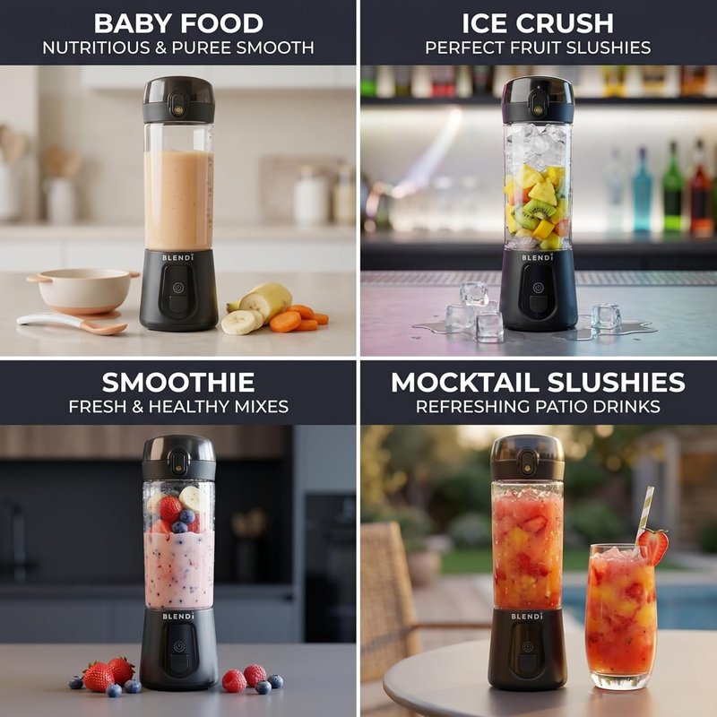 BLENDi Pro+ Portable Blender - 120W Ice Crushing Motor, USB-C Rechargeable, 17.5oz Black - BPA-Free & Travel-Friendly