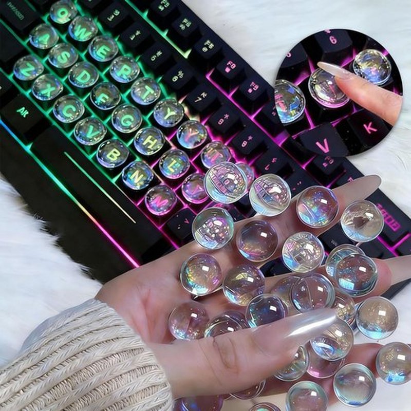 Quafochi 60pcs Keyboard Stickers for Long Nails, Clear Glass Bubbles, Protect Nail Art, No-Residue,Reusable Raised Keyboard Stickers, Universal Fit for Laptop, PC, MacBook, Desktop, Calculator