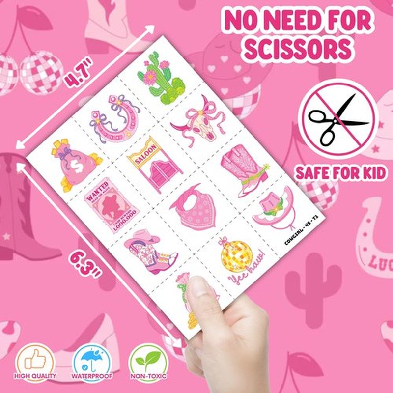 72PCS Western Cowgirl Party Set - 48PCS Temporary Tattoos & 24PCS Slap Bracelets - Rodeo-Themed Birthday Supplies, Baby Shower Gifts, Classroom Rewards & Party Decor for Girls