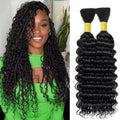 Human Braiding Hair for Boho Braids 100% Virgin Human Hair Curly Knotless 12A Deep Wave Bulk Bohemian Braiding Hair Extensions #1B Natural Black 18 Inch 100g