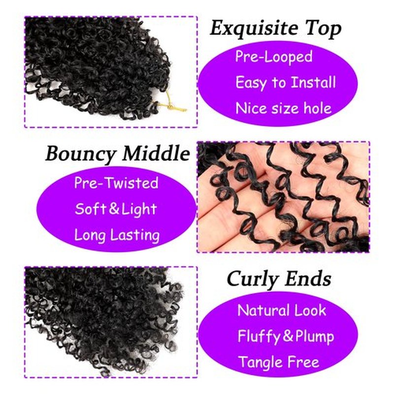 Aeyab Yanky Twist Crochet Hair for Black Women 8 Inch Mini Twist 8 Packs Crochet Braids Hair Spring Twist Hair Pre-Looped Synthetic Hair Extensions (1B)