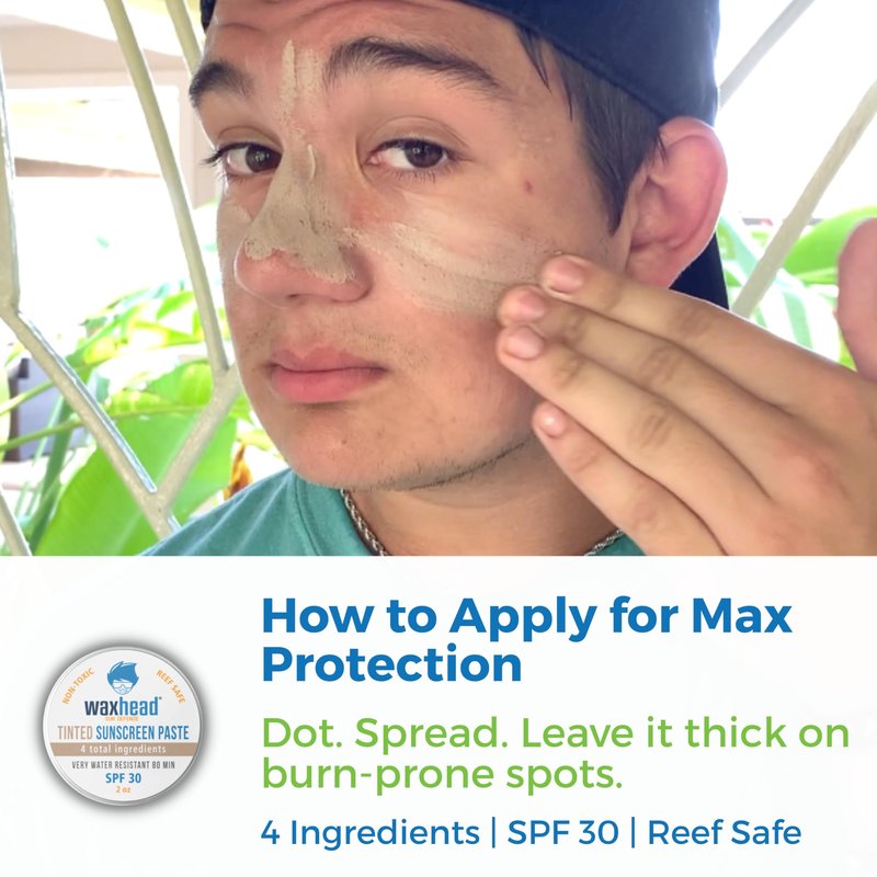 Waxhead Tinted Reef-Safe Mineral Sunscreen SPF 30 Zinc Oxide, Tint Zinc Face Sunscreen for Surfing & Swimming, Zinc Paste Sunblock for Nose & Face, Matte Finish, Travel Size 2 oz Tin
