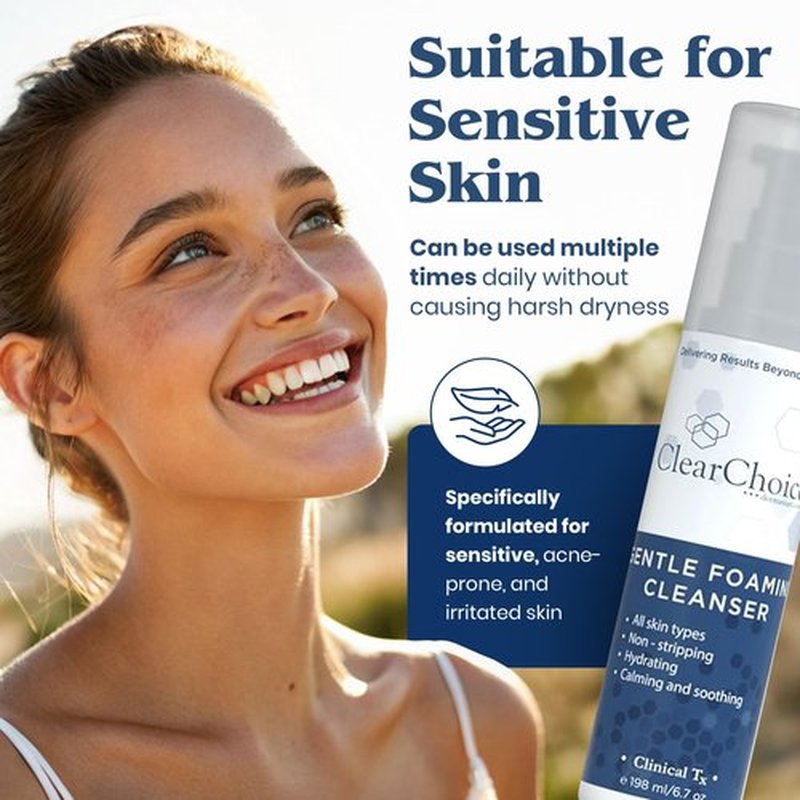 Clear Choice Gentle Foaming Cleanser 6.7oz – Soap-Free, SLS-Free Face Wash for Sensitive, Acne-Prone Skin – Restores pH Balance, Removes Makeup, Ideal for Post-Peel and Post-Laser Care