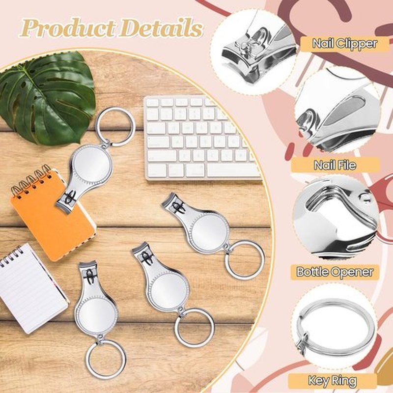 Pineraap 5 Pieces Nail Clippers for Men and Women, Stainless Steel Nail Clipper Cutter with Bottle Opener and Keychain, Portable Fingernail Toenail Clippers, Multifunctional Nail Trimmer Manicure Tool