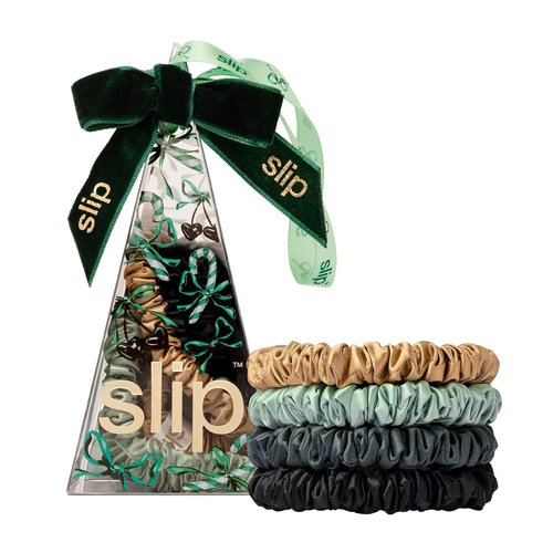 Skiennix Slip Skinny Scrunchies - Anti-Crease & Anti-Breakage Slipsilk™ Design | 4 Pure Silk Scrunchies in Sweetie Pie Packaging