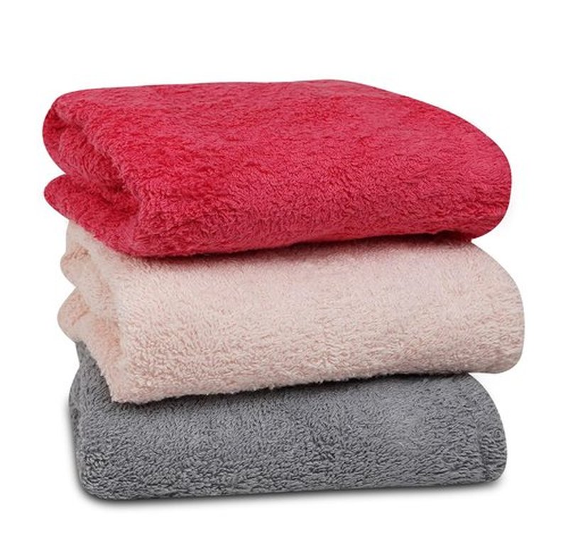 Textila 100% Cotton Hair Wrap Towels for Women, (Pack of 3 - Raspberry, Pink & Grey) Head Towel Cap, Cotton Hair Turban Towel Wrap for Long Curly Anti Frizz Hair, Soft and Absorbent Cotton Hair Towels
