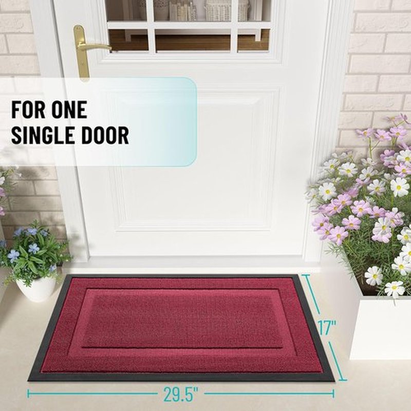 OLANLY Waterproof Front Door Mat - All-Season Indoor Outdoor Doormat, Easy Clean, 47x17, Burgundy