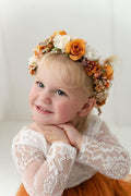 PoshMyra Burnt Orange Flower Crown for Girls Autumn Wedding Floral Holo Hair Headpiece Bridal Fall Wreath Young Bridemaid Crown Garland Photo Prop Headband