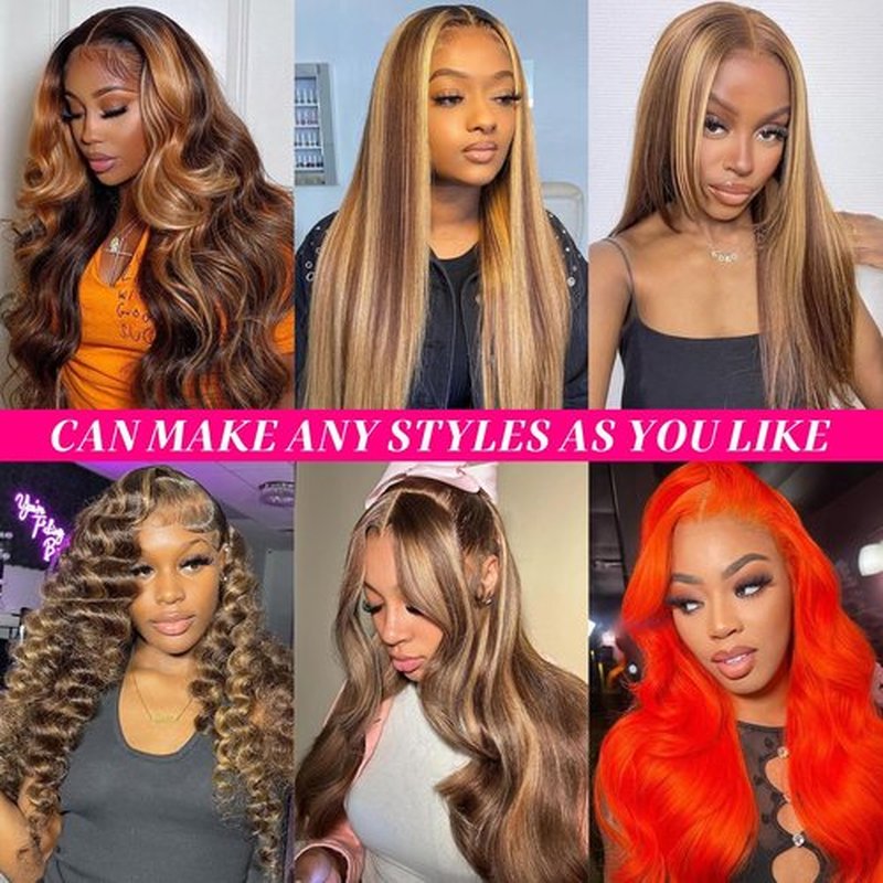 Honey Blonde Ombre Lace Front Wig Human Hair Highlight 13X6 Straight Lace Front Wigs Human Hair Pre Plucked 200 Density 4/27 Glueless HD Lace Frontal Highlighted Wig Human Hair for Women 24 Inch