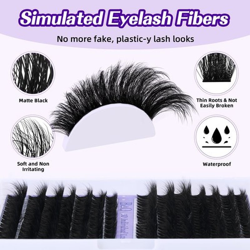 B&Q Fluffy Lash Clusters Kit 100D+200D Dramatic Eyelash Clusters Kit 10-18MM 0.05MM Wispy Lash Thick Volume DIY Individual Lashes 3D Mega Eye Lashes Suitable for Beginners at Home(KIT-100D+200D)