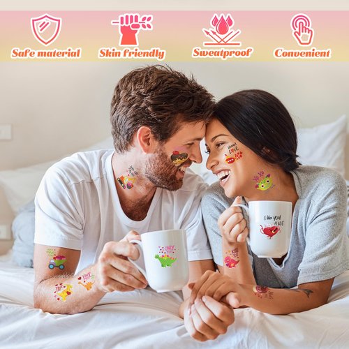 Fovths 144 Pieces Valentine’s Day Temporary Tattoos Stickers 6 Sheets Heart Tattoo Stickers Waterproof Tattoos Valentine’s Day Accessories Decorations Party Favors, 24 Styles