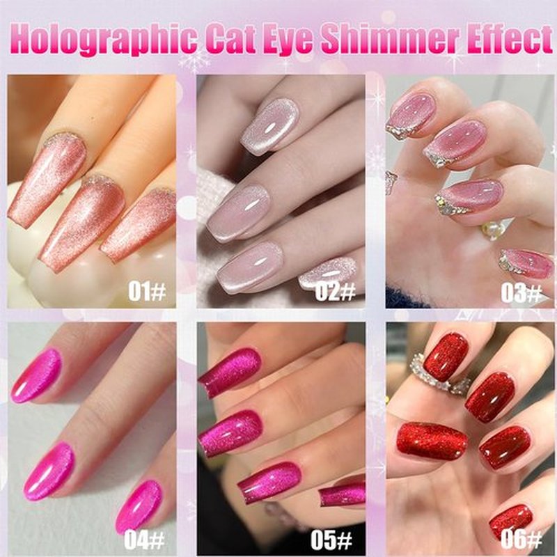 AHAMIOU Crystal Cat Eye Gel Polish Kits Magnetic Nail Polish Set Holographic Cats Eyes Gel Nail Polish Shiny Diamond Glitter Gel with Magnet Stick,#25