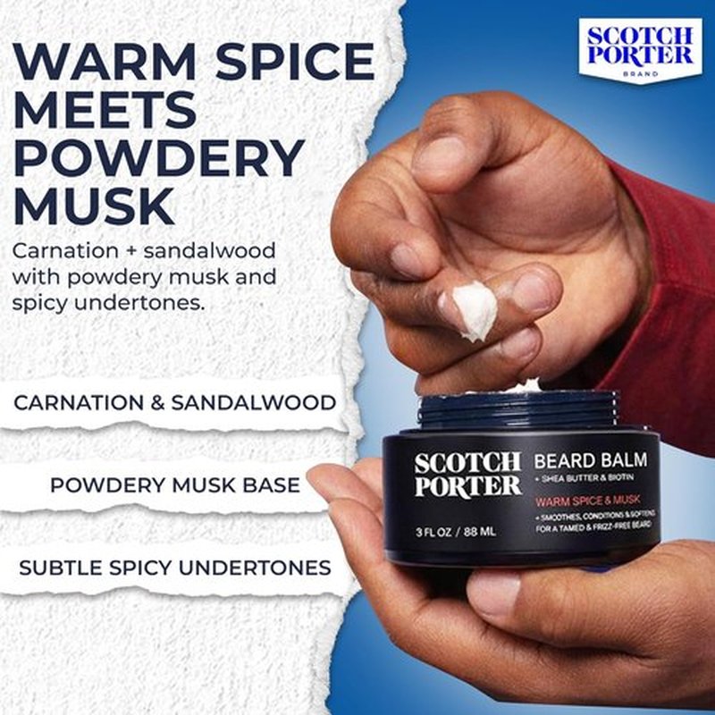 Scotch Porter Conditioning Beard Balm - Smooth & Moisturize Coarse Facial Hair | Original Scent, 3 oz. Jar