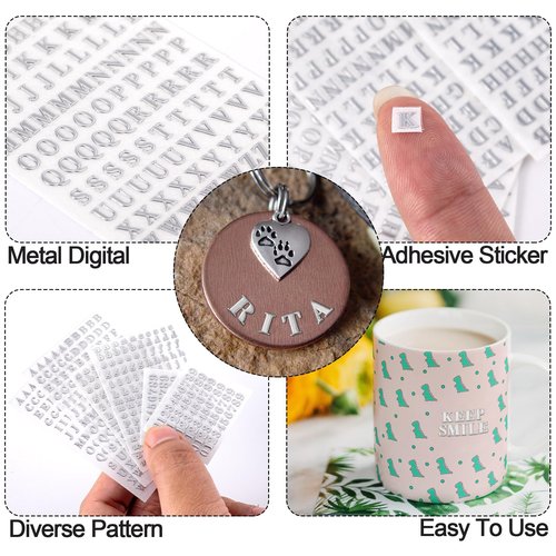 ANCIRS 24 Pack Resin Mini Letter Stickers for Nail Art - Glittering Epoxy Alphabet Number Stickers - Self Adhesive, Silver
