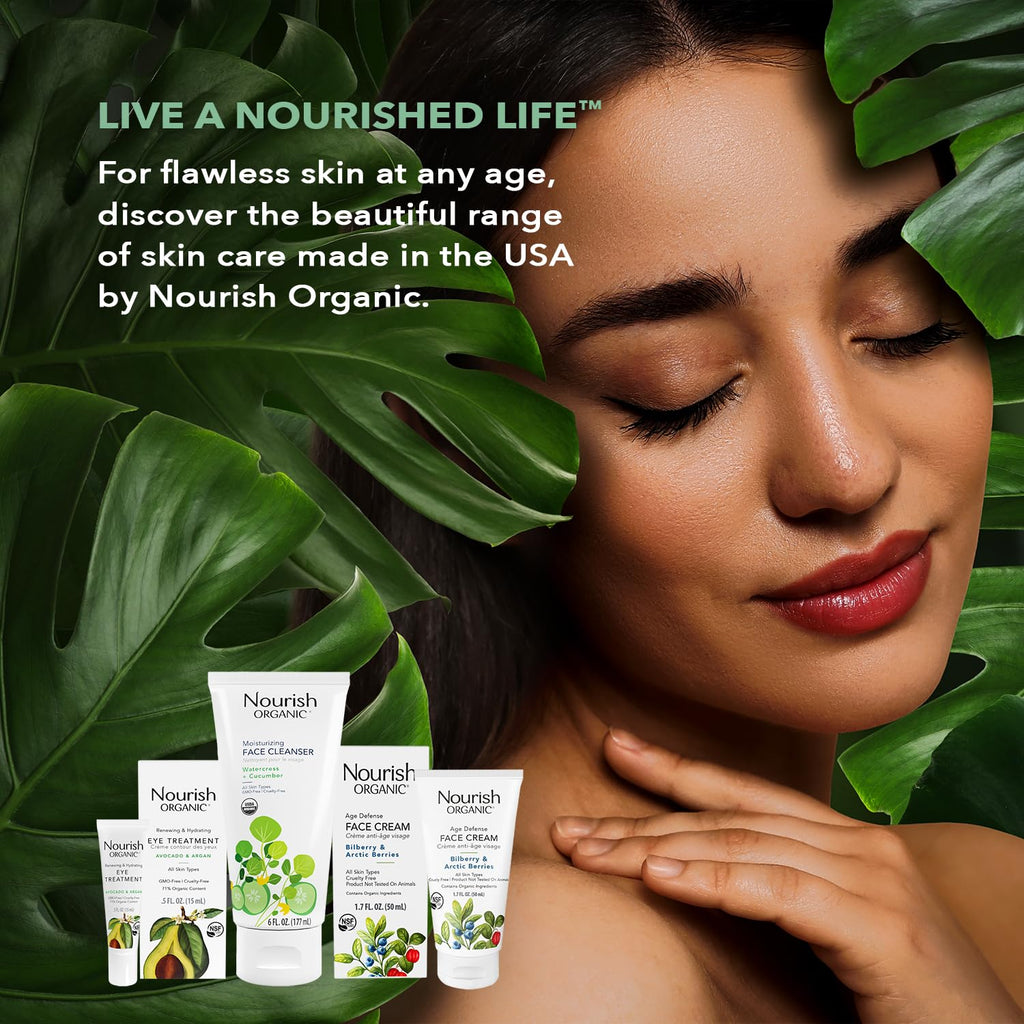 Nourish Organic Face Cream, Pomegranate Acai + Argan – Ultra Hydrating Formula with Aloe Vera & Green Tea Extract, 1.7 Oz + Washable Cotton Round