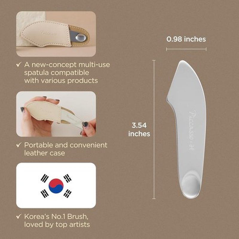 Piccasso 2-Way Makeup Spatula - Professional Dual-Ended Stainless Steel Tool for Precise Foundation & Skin Care Application, Includes Leather Case