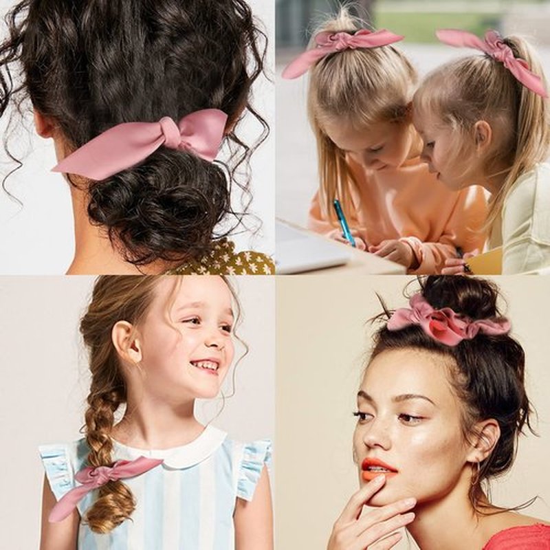 ACO-UINT 20 Pack Pink Bow Scrunchies for Thick Hair, Satin Silk Ponytail Holders with Ribbon for Girls and Women