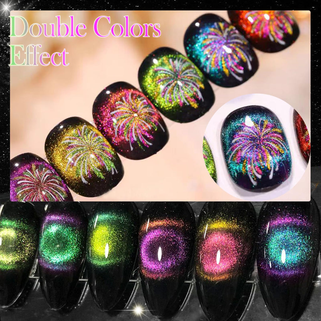 YEPYEPGO 9D Cat Eye Gel Nail Polish Set 8 Colors, Cat Eye Gel Polish with Magnet, Magnetic Cateye Chameleon Galaxy Effects Professional Use for Salon