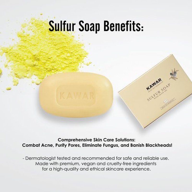 KAWAR Dead Sea Sulfur Soap with Olive Oil, Relief Skin Conditions Such as Acne, Psoriasis, Eczema & Blackheads, for Oily to Normal Skin, Vegan Soap Bar for Men & Women, 4.2 oz (Pack of 2)